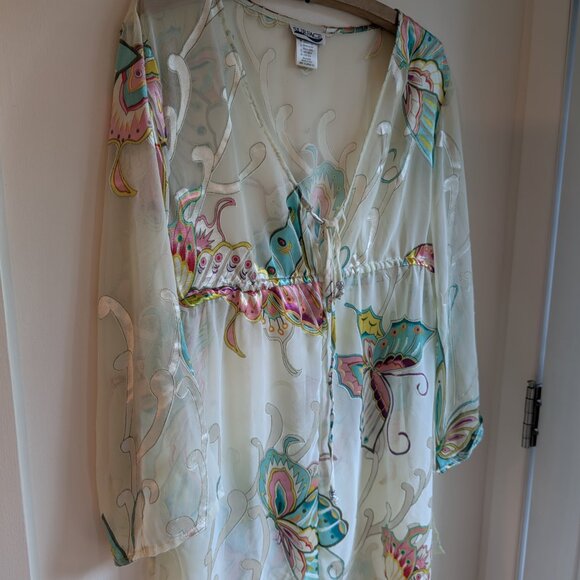 Beautiful Butterfly Multi-Colored Swim Beach Coverup / Sheer Top – Size XL - Picture 4 of 12